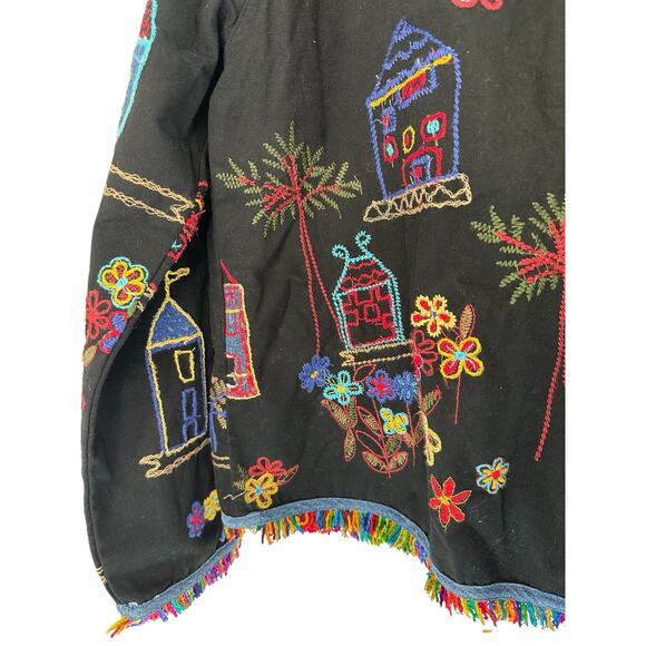 Chico's Multicolor Embroidered Fringe Art to Wear Lightweight Jacket Size Medium - Picture 9 of 12